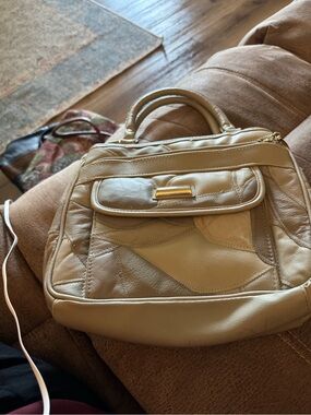 Classic Neutral Leather Satchel Handbag - Cream